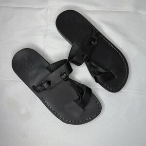 Jerusalem David Sandals Black Leather Handmade Size 37 Womens US 6